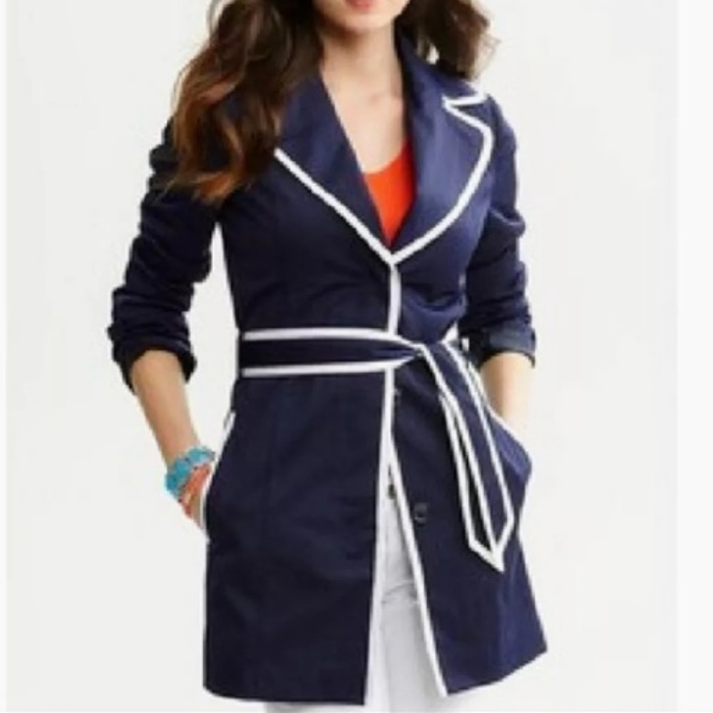 Banana Republic Navy White Trim Rain Trench Coat